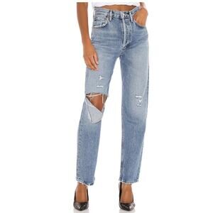 Agolde Light Blue Distressed Straight Jeans